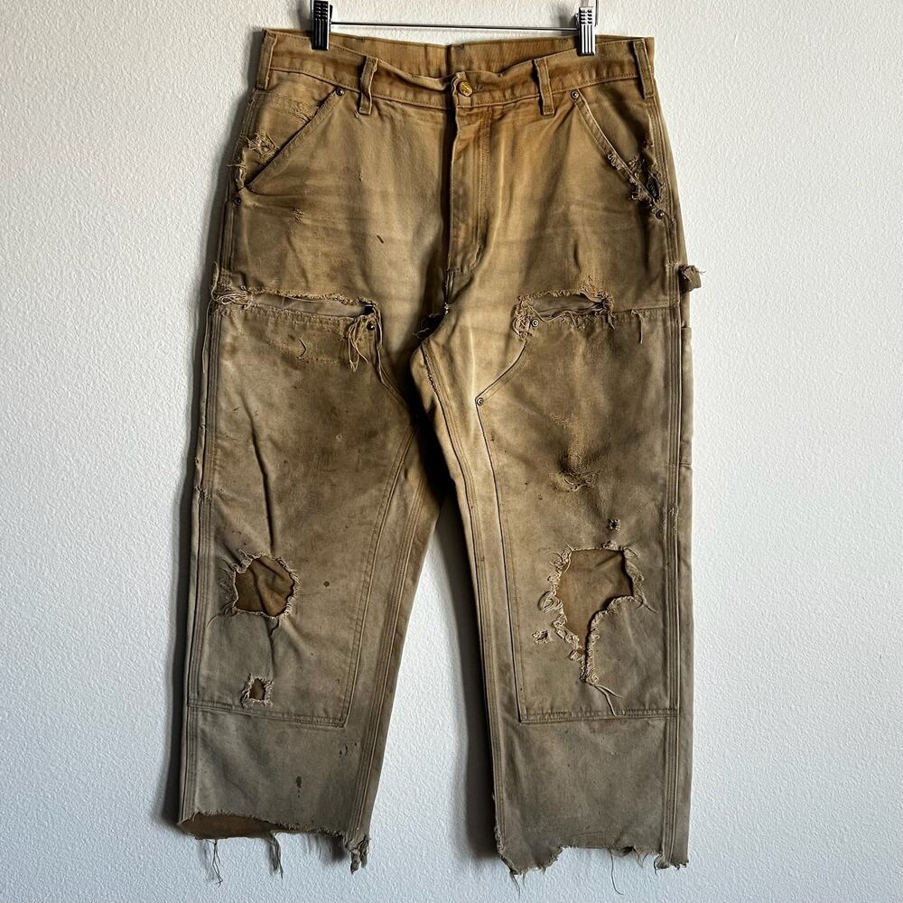 Carhartt B01 BRN brown thrashed double knee work wear carpenter pants